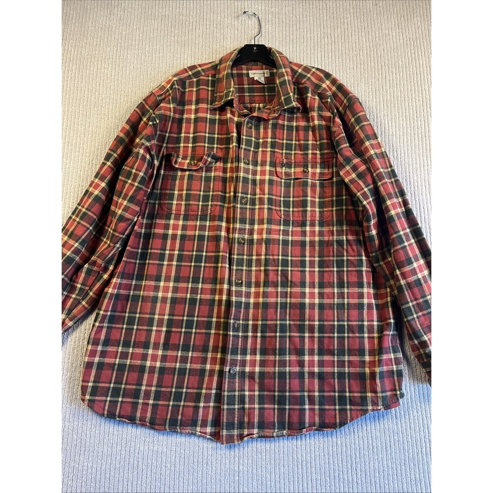 Carhartt Shirt Men's 3XLT Tall Plaid Thick Work Button Up Heavyweight Cotton
